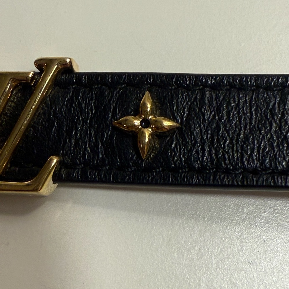 Louis Vuitton Black Leather Bracelet with Gold Emblem - Picture 7 of 15